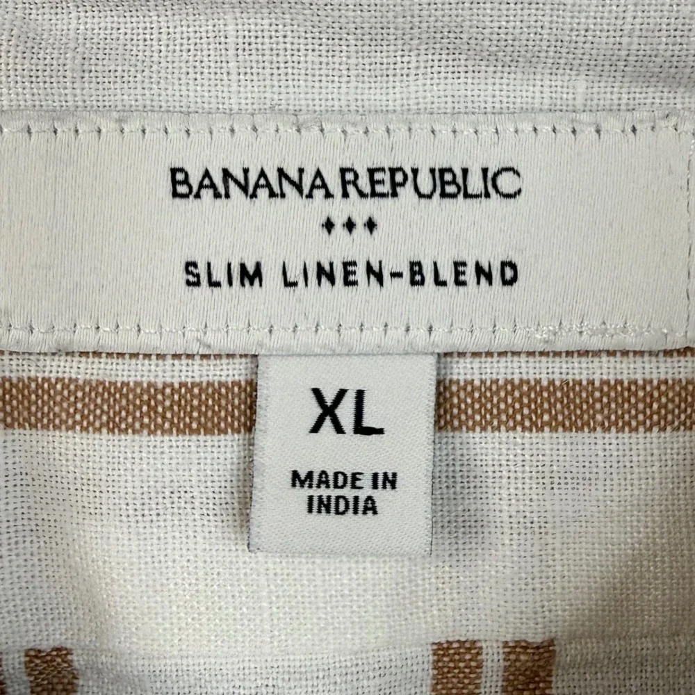 Banana Republic Mens XL Slim Linen-Blend Neutral Shirt coastal quiet luxury prep